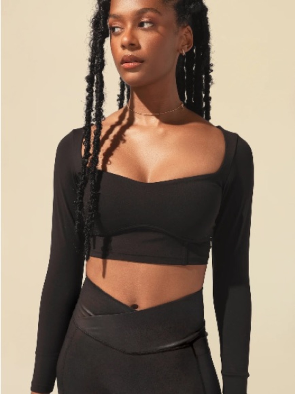 Popflex Sweetheart Long Sleeve Crop Top - Black